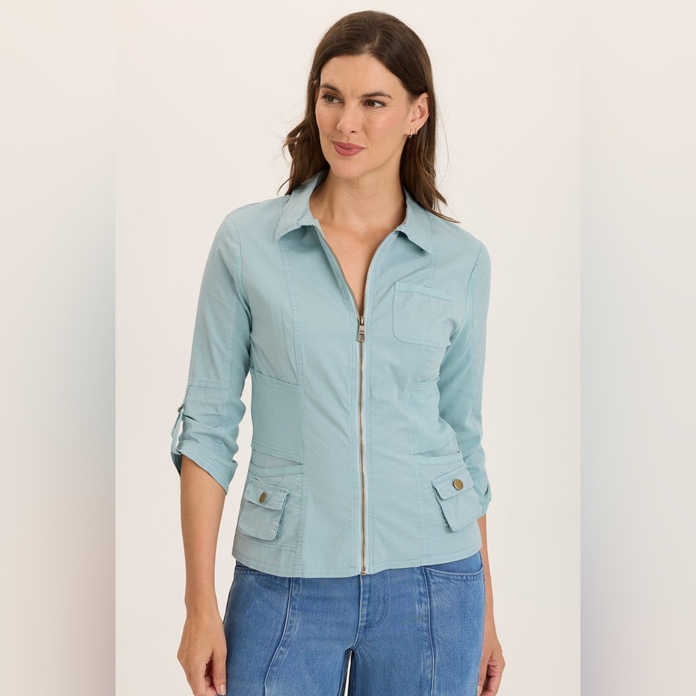 XCVI WEARABLES WEXEL STRETCH POPLIN FITTED CARGO JACKET